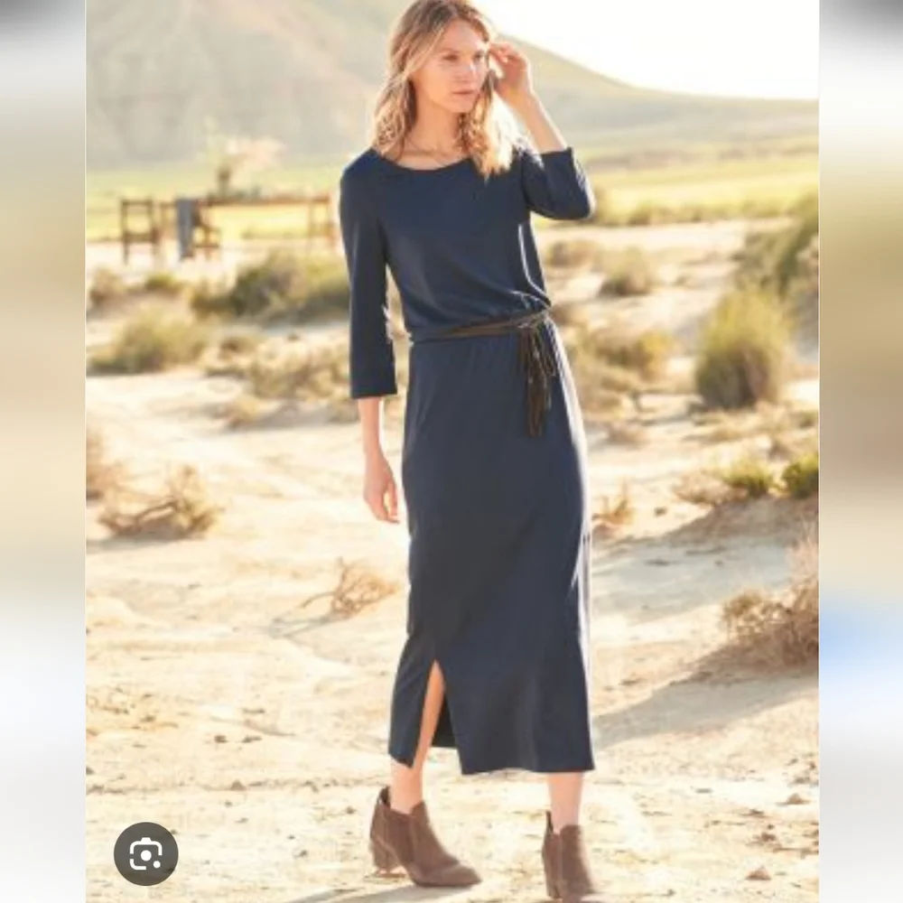 Garnet Hill Easy Knit Midi Dress In Navy - Picture 2 of 7